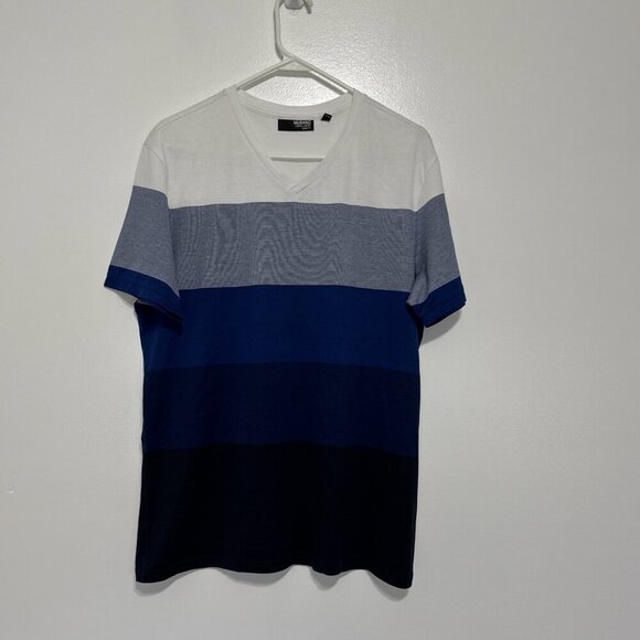 MURANO Liquid Luxury Slim Fit Blue Color Block V-Neck T-Shirt Size Large - Picture 1 of 10